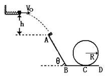 （14分）为了研究过山车的原理，某兴趣小组提出了下列设想：取一个与水平方向夹角为37°、长为l=2.0m的粗糙倾斜轨道AB，通过水平轨道BC与竖直圆轨道相连，出口为水平轨道DE，整-高中物理-n多题