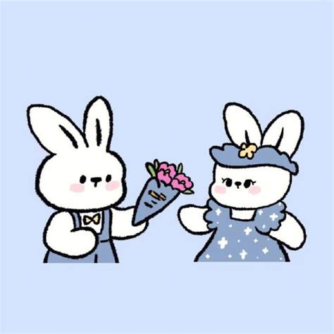 一组手绘卡通兔子情侣头像系列四元素PNG图片素材下载_兔子PNG_熊猫办公