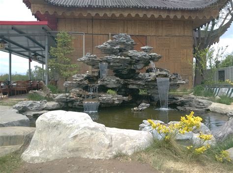 新中式庭院水景小品 跌水景观 罗汉松 迎客松 石头假山13dmax模型 现代水景3dmax模型