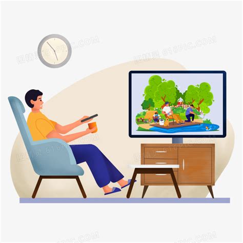 手绘卡通男孩在家看电视免抠元素图片免费下载_PNG素材_编号1pki2n4md_图精灵