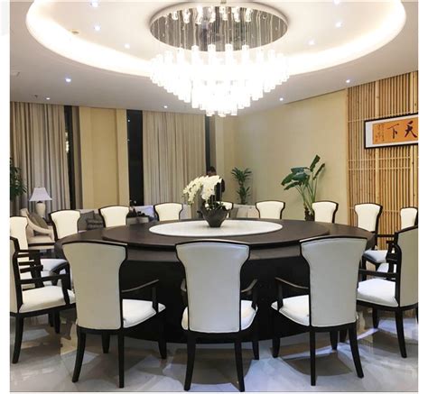 新中式酒店大餐桌高端定制，2020年最新款电动餐桌款式2_儒匠家具