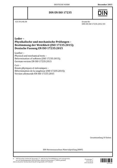 DIN EN ISO 17235:2015 DE - Leder - Physikalische und mechanische ...