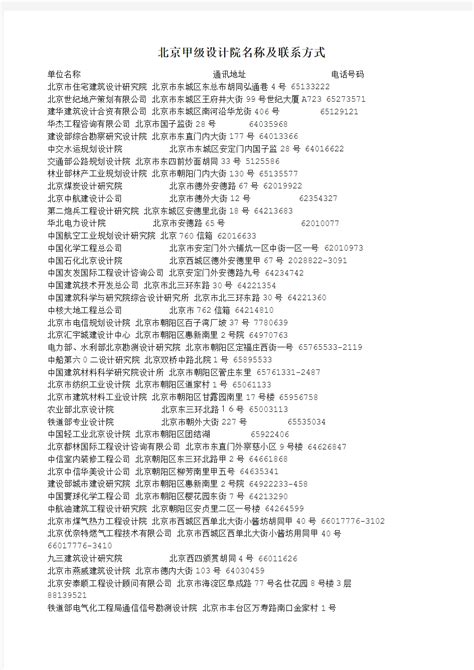 北京市甲级建筑设计单位名单 - 360文档中心