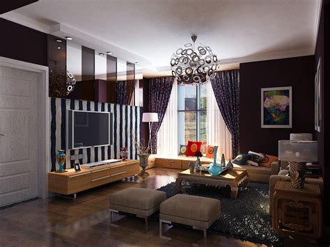 现代简约起居室客厅中式风格装修效果图_紫云轩中式设计图库
