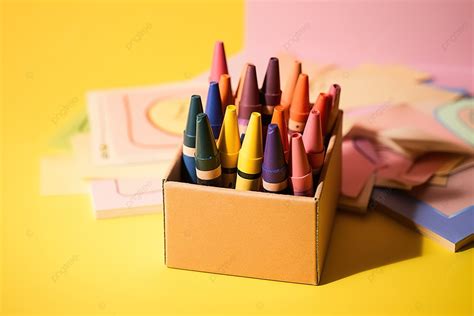 Many Crayons In A Box On A Yellow Background, High Resolution ...