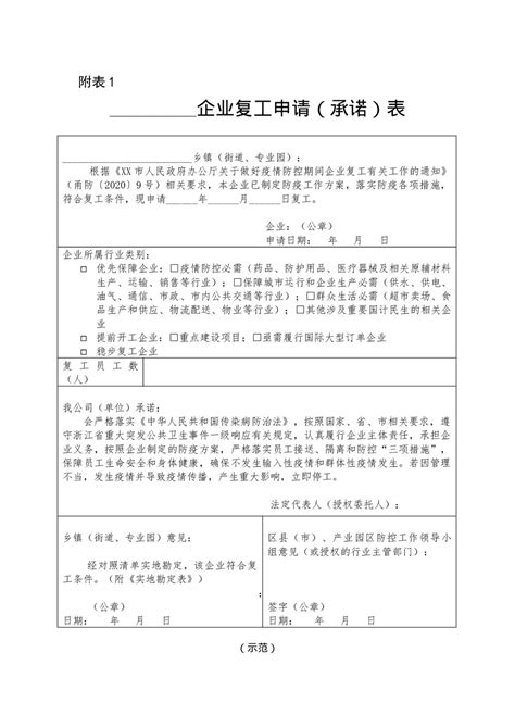 企业复工申请（承诺）Word模板.docx-懒人文库