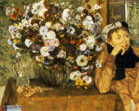 坐在花瓶旁边的女人油画经典作品欣赏_德加-艺术大咖