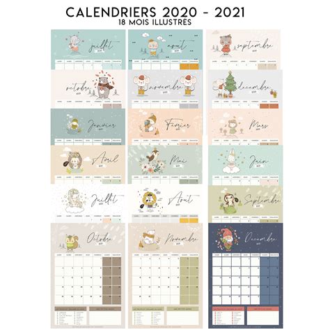 Calendriers 18 mois Juillet 2020 - Décembre 2021 | Plume & Picoti