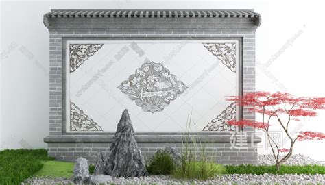 新中式庭院景观围墙- 建E网3D模型下载网
