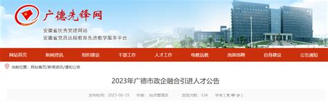 2023年安徽省宣城广德市政企融合引进人才招聘10人公告