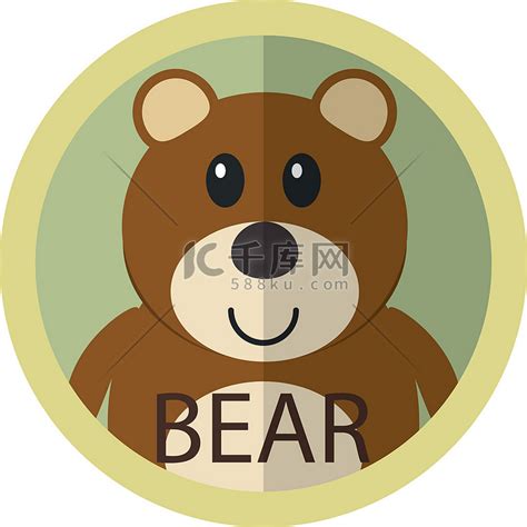 可爱的棕熊卡通平面图标头像圆圈高清摄影大图-千库网