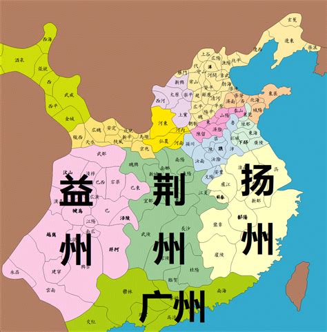 论南方国家中心城市分布：扬荆益广四州本各有1个，益州又多了1个