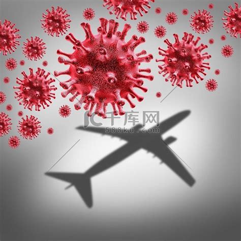 Coronavirus 和飞机上病毒或细菌感染的旅 行风险以及航空公司航班上的细菌卫生以及 covid 19 对游客和旅行者的危险作为 3D ...