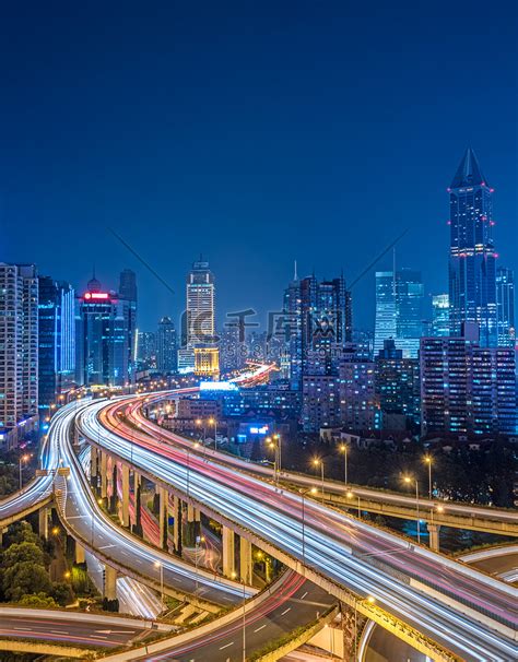 上海空中视图立交桥晚上在中国.高清摄影大图-千库网