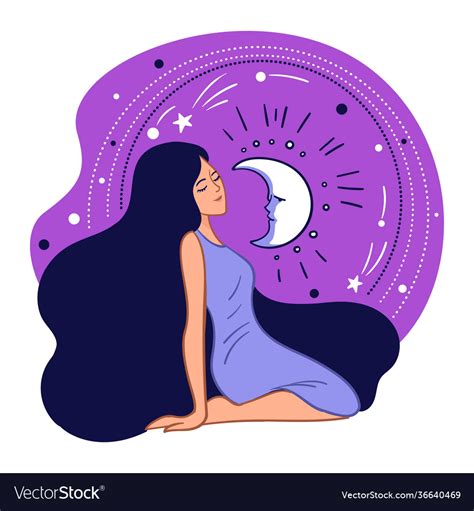 Calm and relaxed woman with moon moonshine Vector Image
