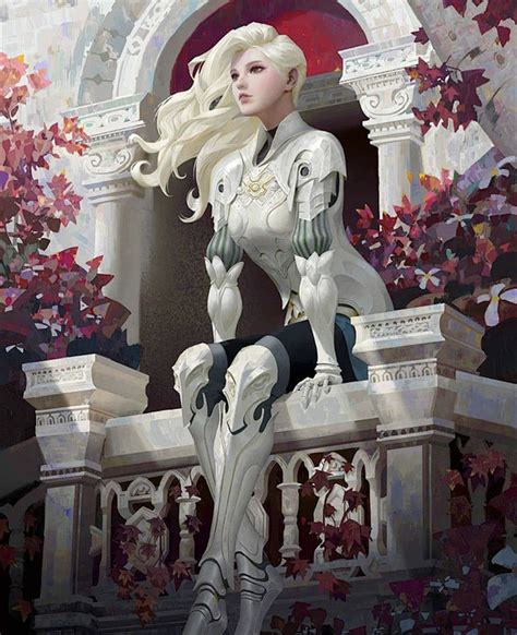 女骑士穿上纯白的盔甲，帅气的长发随风飘舞，成为二次元经典形象