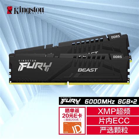 金士顿 (Kingston) FURY 16GB(8G×2)套装 DDR5 6000 台式机内存条 Beast野兽系列 骇客神条-京东商城 ...