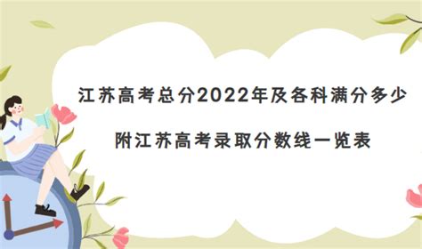 江苏高考总分2022年及各科满分多少：附江苏高考录取分数线一览表