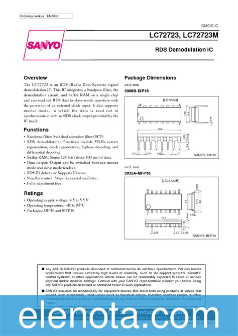 LC72723 Datasheet PDF (114 KB) Sanyo | Pobierz z Elenota.pl