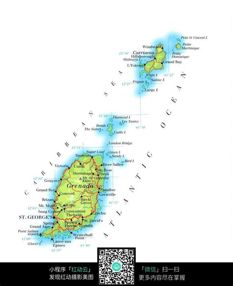 格林纳达地图中英文对照版全图 - 中英世界地图 - 地理教师网