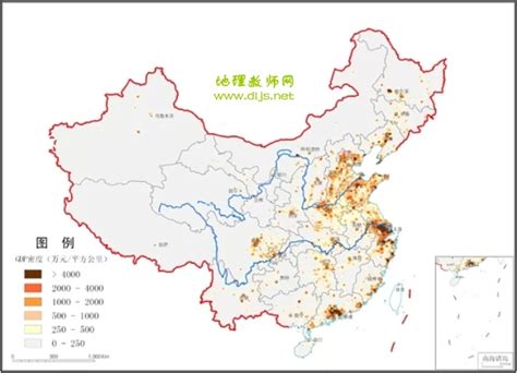 我国地均地区生产总值分布图 - 中国地图全图 - 地理教师网