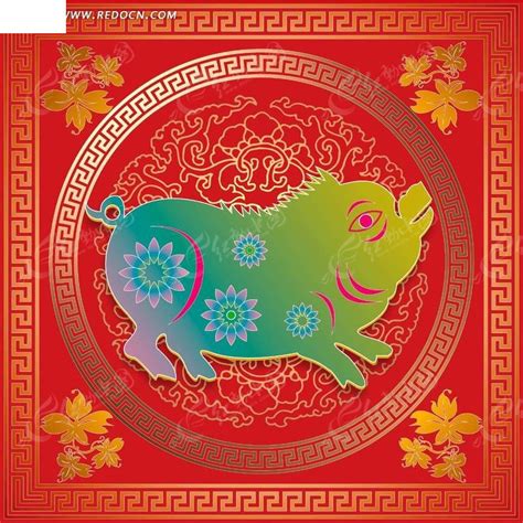 栩栩如生的中国生肖剪纸猪PSD素材免费下载_红动中国