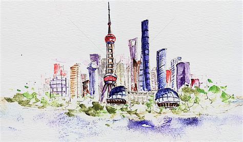 上海外滩简单简笔画,上海东方明珠简笔画,外滩简笔画_大山谷图库
