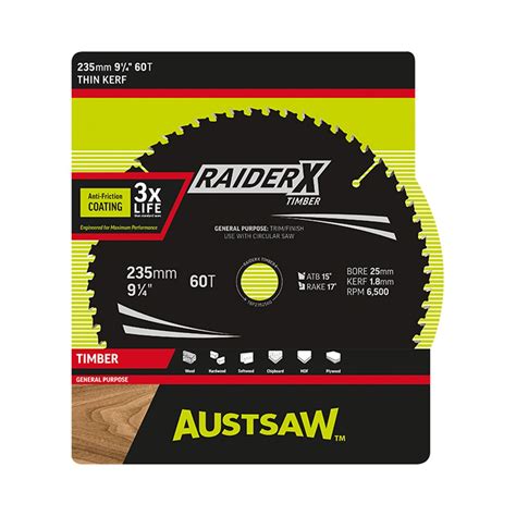 Austsaw RaiderX Timber Blade 235mm x 25 Bore x 60 T Thin Kerf ...