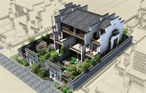 QH1013中国风徽派一层中式合院简约四合院别墅设计图纸农村小院自建房 - 青禾乡墅科技