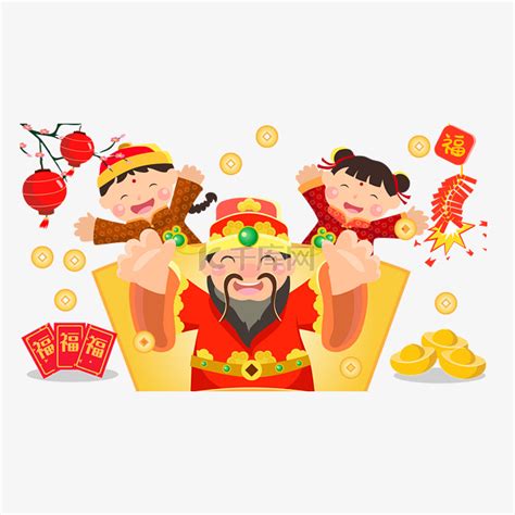 春节财神到儿童人物善财童子素材图片免费下载-千库网