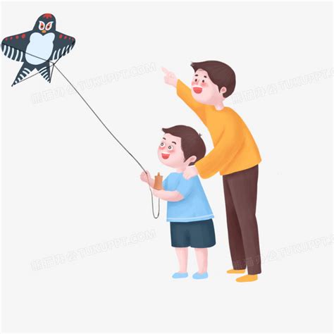 手绘卡通爸爸和儿子放风筝PNG图片素材下载_卡通PNG_熊猫办公