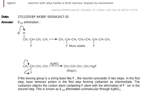 AgNO3 solution reaction with alkyl halide is E1cb reaction. Explain by ...