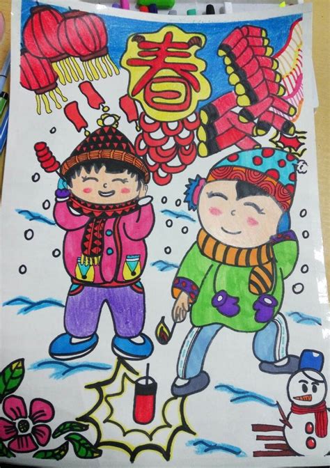 怎么画关于春节的画,简单,儿童画_大山谷图库