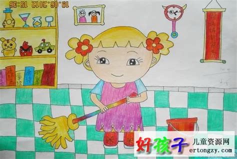 儿童水彩画劳动节水彩画：帮妈妈做家务劳动_儿童水彩画