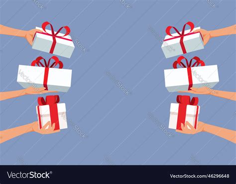 Hands holding gifts in template background design Vector Image