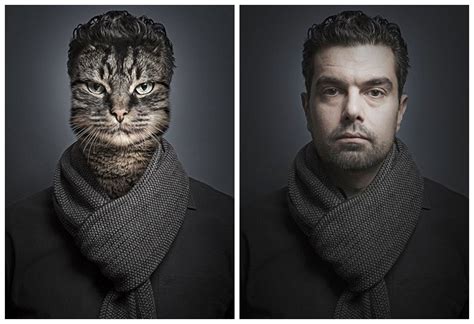 瑞士摄影师用宠物猫与主人照片合成奇趣“猫脸人”（高清组图）_财经_环球网