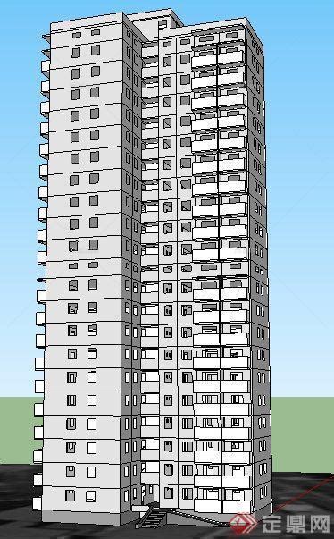 一栋现代风格高层住宅建筑设计su模型 - SketchUp模型库 - 毕马汇 Nbimer