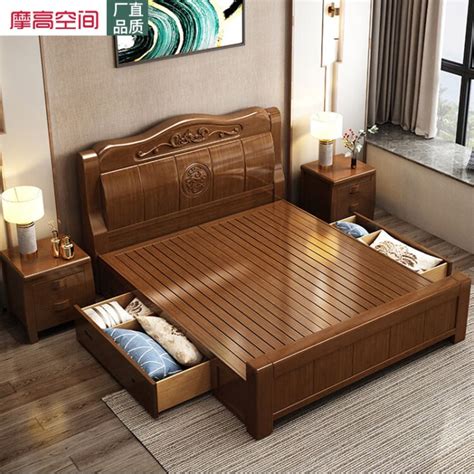 新中式实木床1.8米双人床现代简约1.5米经济型高箱储物床大床婚床_虎窝淘