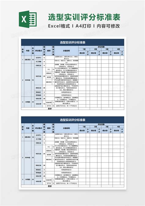 选型实训评分标准表Excel模板下载_熊猫办公