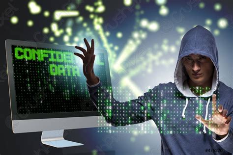 Hooded hacker in data computer security concept - stock photo 476270 ...