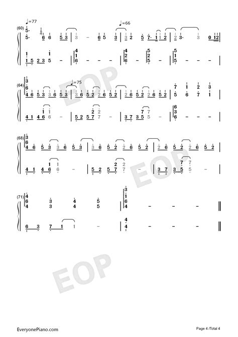 我好想你-《小时代》主题曲-EOP教学曲双手简谱预览4-钢琴谱文件（五线谱、双手简谱、数字谱、Midi、PDF）免费下载