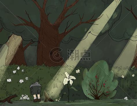 在森林中迷失的孩子插画原画6600*5100图片素材免费下载-编号9601-潮点视频