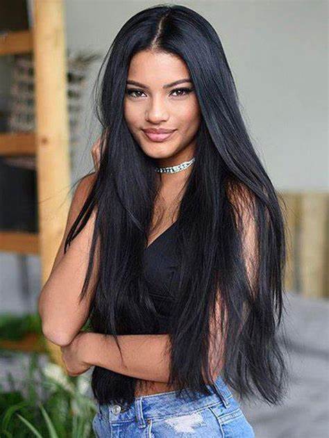 Long Middle Part Straight Synthetic Wig, Black - buy at the price of ...
