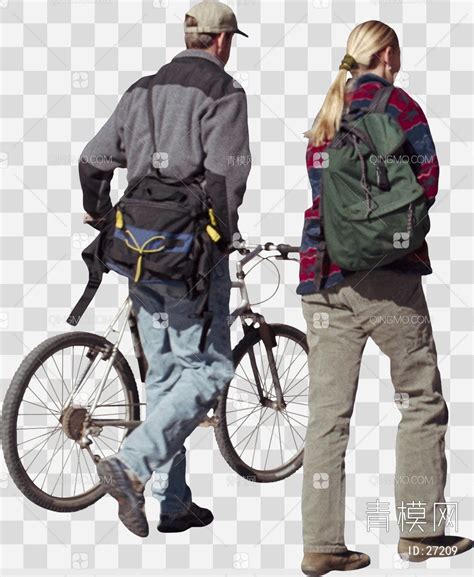 推着自行车和背着包的男女 后期素材 TIF推着自行车和背着包的男女后期素材下载-青模后期素材