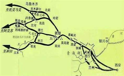 汉代丝绸之路主要线路示意图-甘肃古代交通-图片