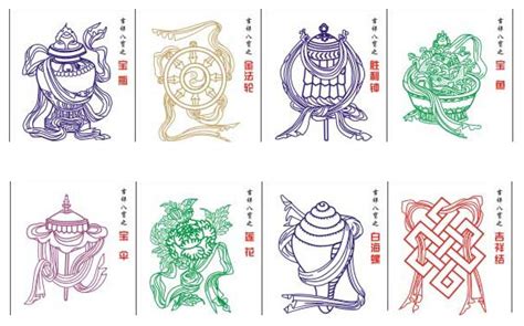 8款矢量西藏传统吉祥八宝图案