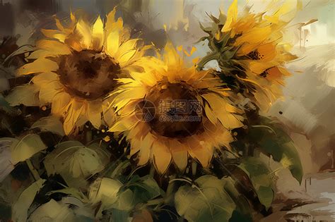 一副精美的油画向日葵插画图片下载-正版图片600331744-摄图网