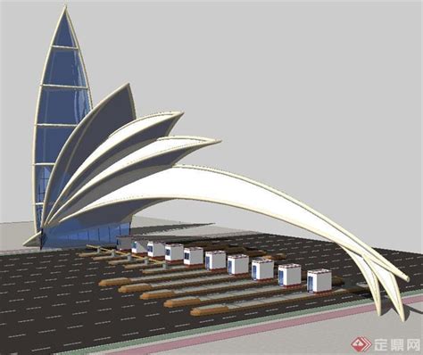 一个造型超酷高速收费站建筑SU精致设计模型[原创]