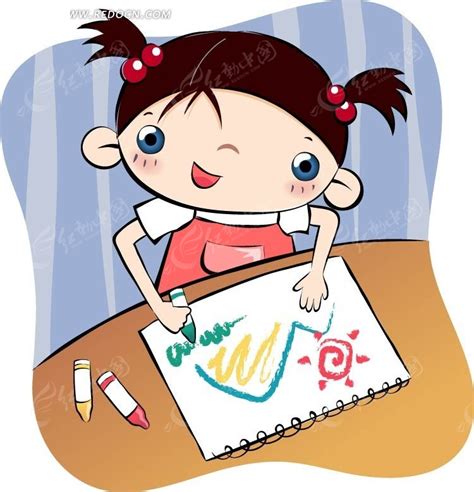 在画画的女儿童EPS素材免费下载_红动中国