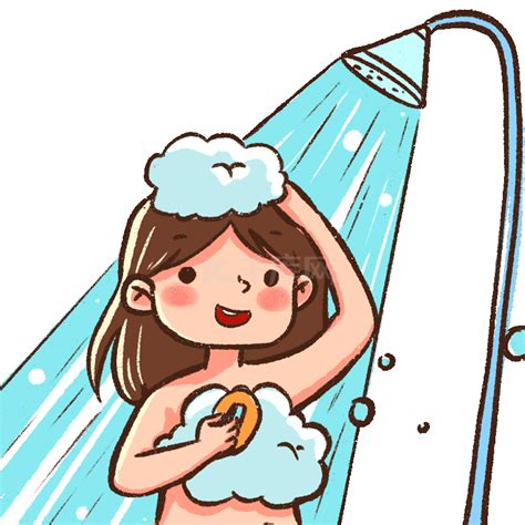 扁平生活泡澡浴室卡通女孩插画图片-千库网